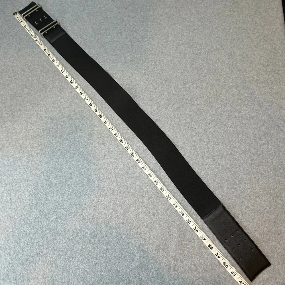 WCM New York Womens‎ Black Wide Belt Elastic Silver Buckle Statement Size L / XL